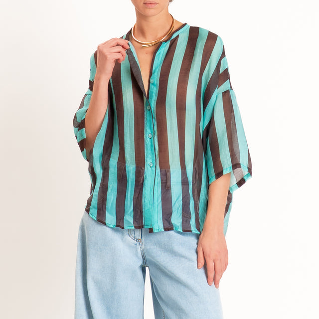 Tensione in-Camicia mussola a righe - moro/turchese