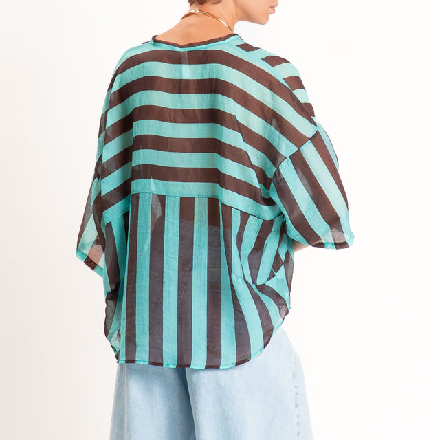 Tensione in-Camicia mussola a righe - moro/turchese