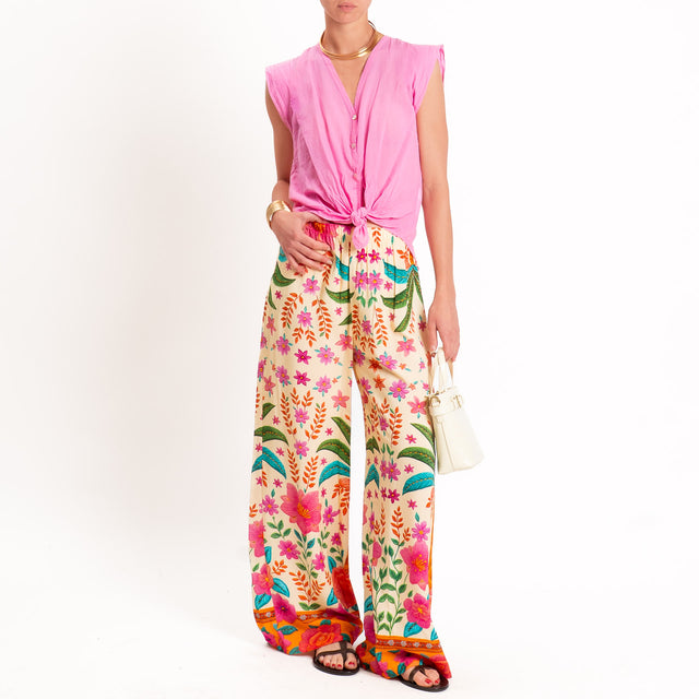 Tensione in-Pantalone fantasia floreale - fucsia/sand/orange