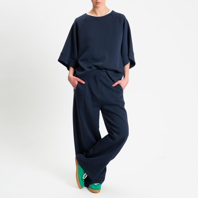 Tensione in-Pantalone wide leg felpa light tessuto elasticizzato - blu