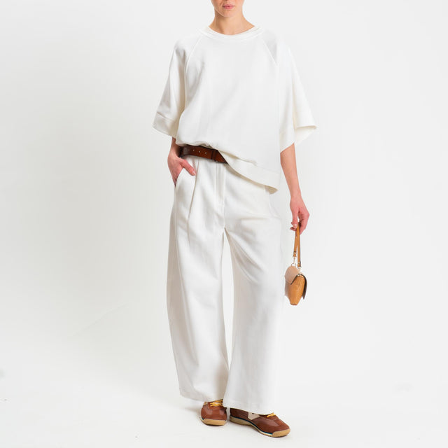 Tensione in-Pantalone wide leg felpa light tessuto elasticizzato - latte