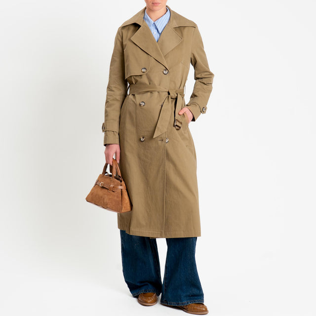 Tensione in-Trench doppiopetto con cintura - cuoio