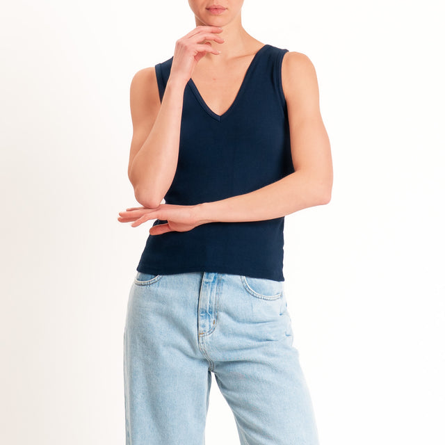 Tensione in-Top doppio scollo v - blu