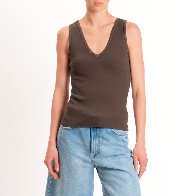 Tensione in-Top doppio scollo v - cioccolato