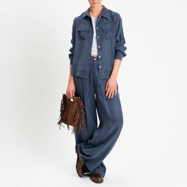 Tensione in-Camicia CLELIA Cupro Manopesca - blu