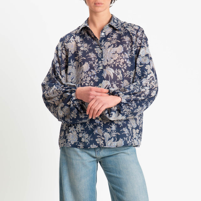 Tensione in-Camicia mussola fantasia floreale - blu/beige