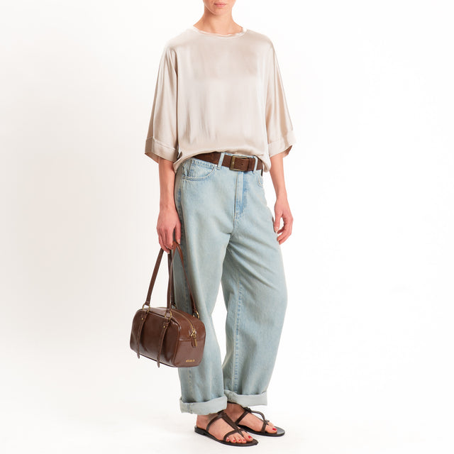 Tensione in-Blusa scatola manica 3/4 satin elasticizzato - avena