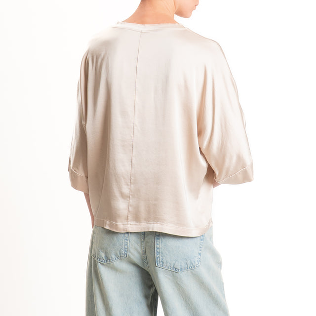 Tensione in-Blusa scatola manica 3/4 satin elasticizzato - avena