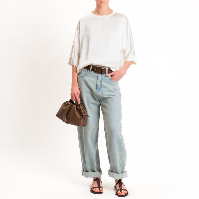 Tensione in-Blusa scatola manica 3/4 satin elasticizzato - burro