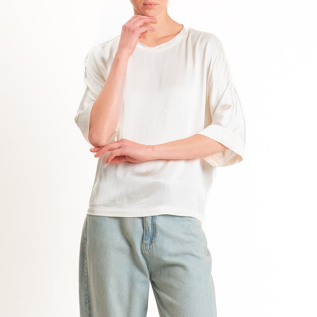 Tensione in-Blusa scatola manica 3/4 satin elasticizzato - burro