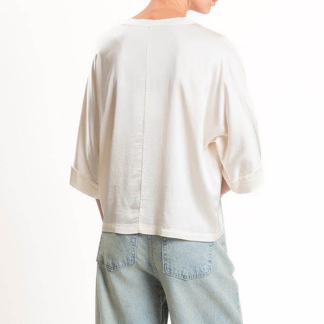 Tensione in-Blusa scatola manica 3/4 satin elasticizzato - burro