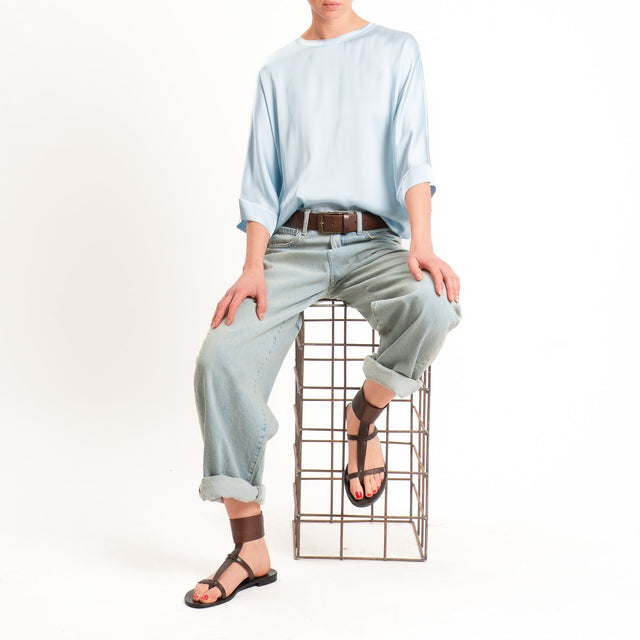 Tensione in-Blusa scatola manica 3/4 satin elasticizzato - cielo