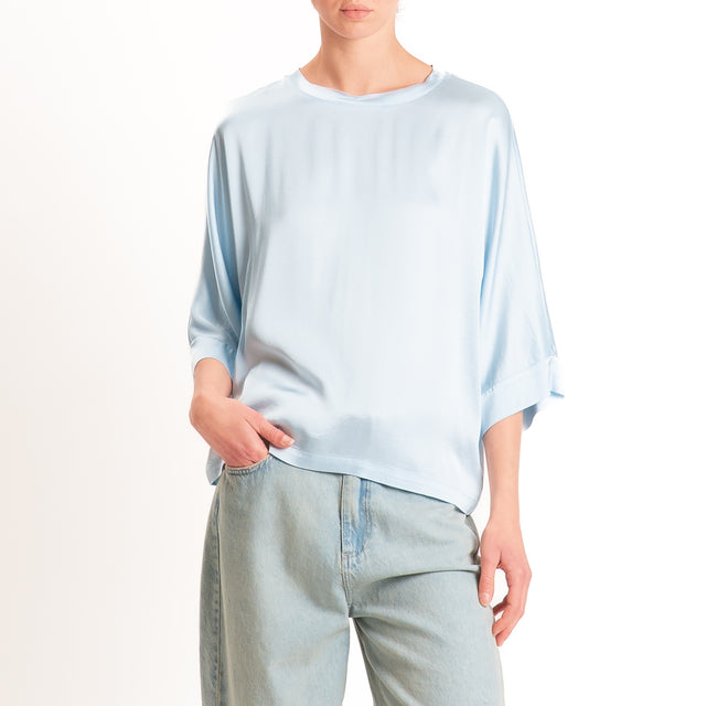 Tensione in-Blusa scatola manica 3/4 satin elasticizzato - cielo
