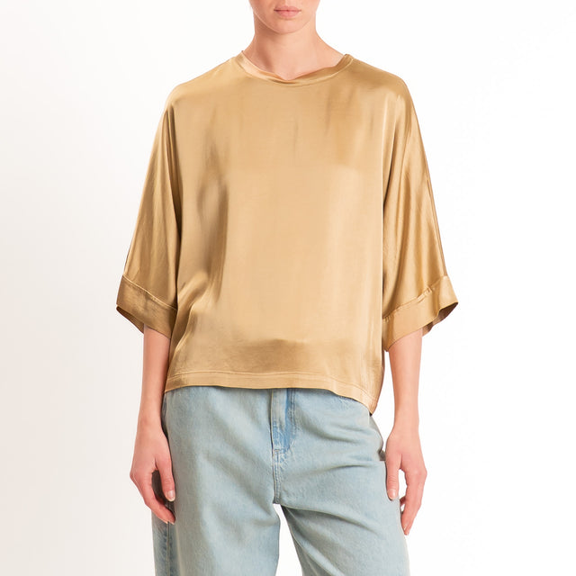 Tensione in-Blusa scatola manica 3/4 satin elasticizzato - desert