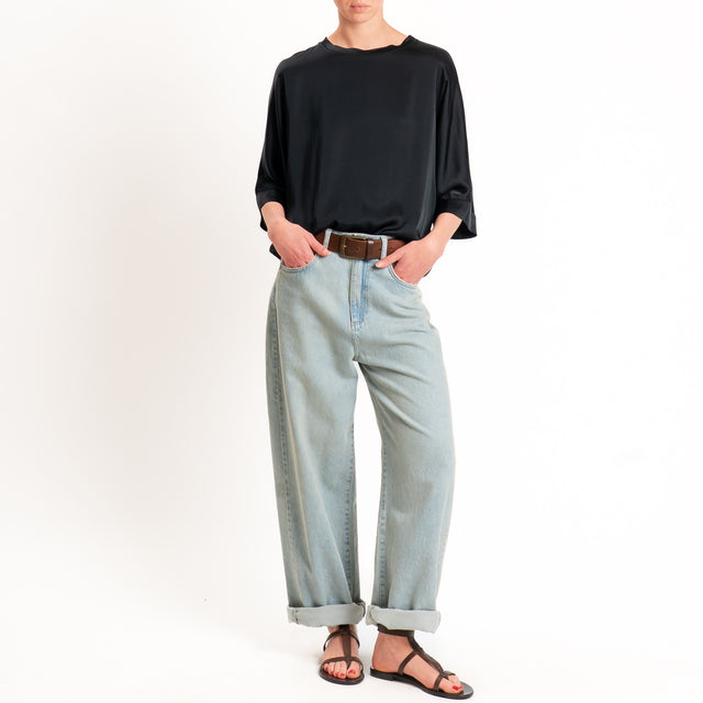 Tensione in-Blusa scatola manica 3/4 satin elasticizzato - nero
