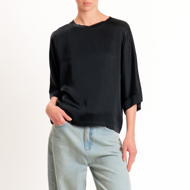 Tensione in-Blusa scatola manica 3/4 satin elasticizzato - nero