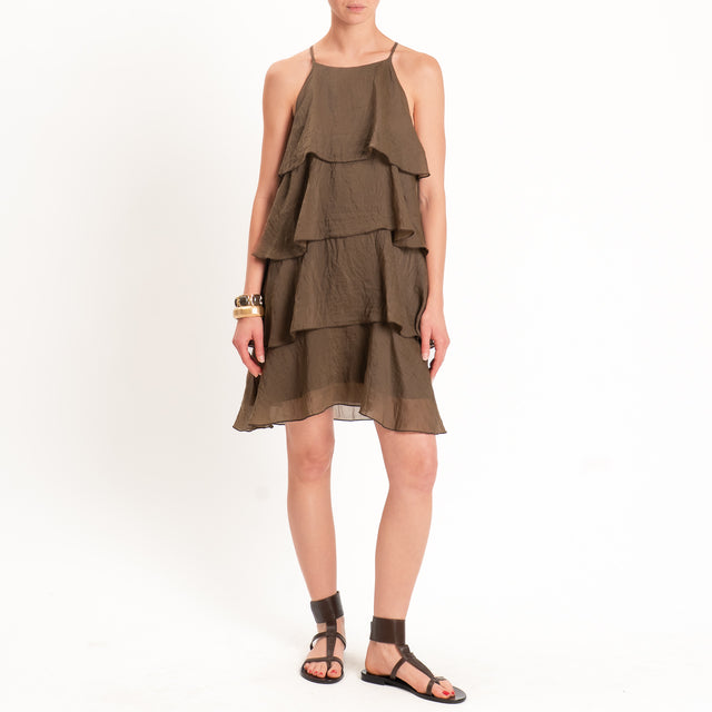 Tensione in-Abito corto mussola lyocell con balze - choco