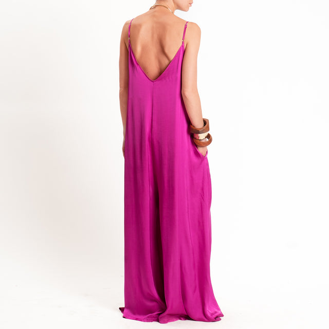 Tensione in-Tuta satin doppio scollo v con tasche - berry