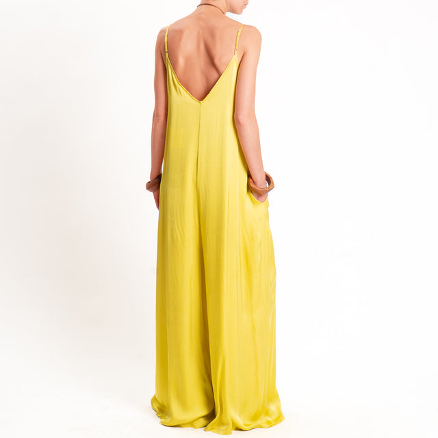 Tensione in-Tuta satin doppio scollo v con tasche - lime