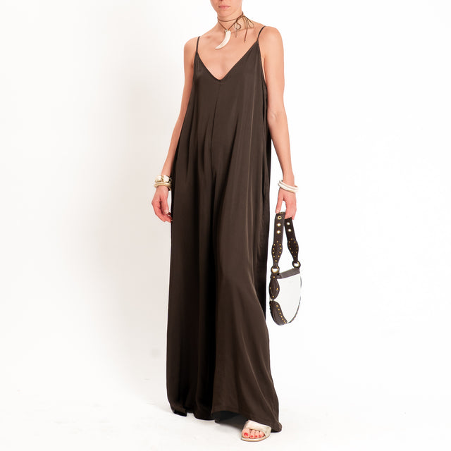 Tensione in-Tuta satin doppio scollo v con tasche - caffe'