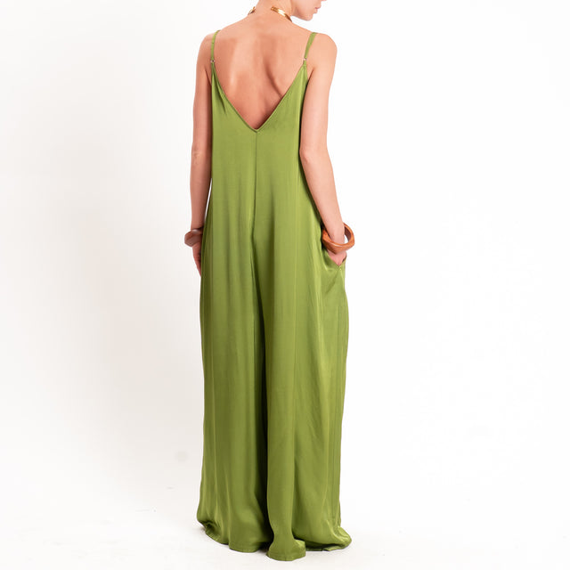 Tensione in-Tuta satin doppio scollo v con tasche - olive