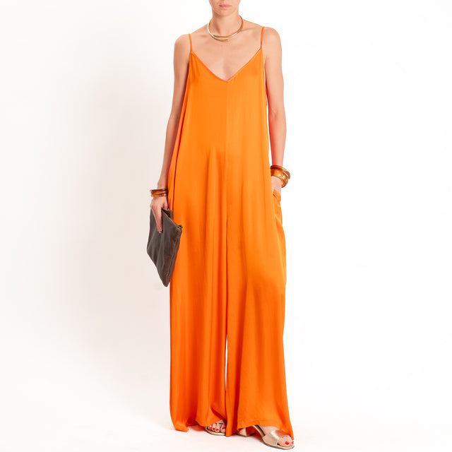 Tensione in-Tuta satin doppio scollo v con tasche - arancio