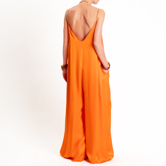 Tensione in-Tuta satin doppio scollo v con tasche - arancio