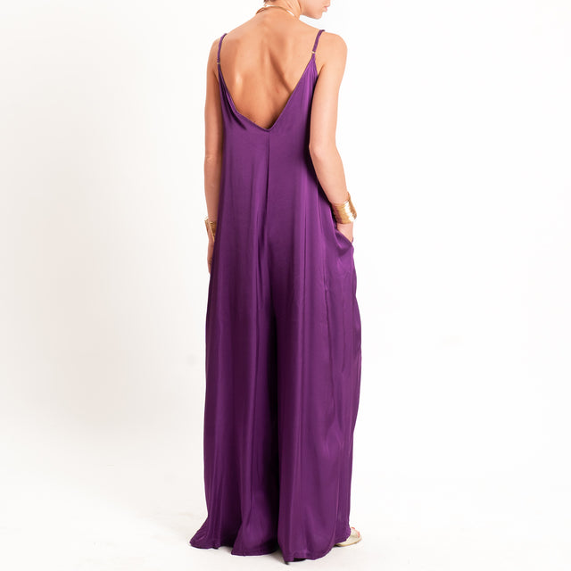Tensione in-Tuta satin doppio scollo v con tasche - viola
