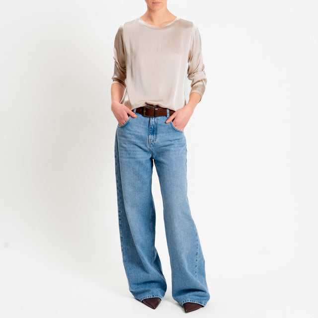 Tensione in-Blusa satin elasticizzata manica lunga - avena