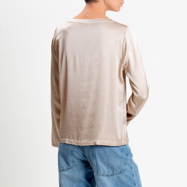 Tensione in-Blusa satin elasticizzata manica lunga - avena