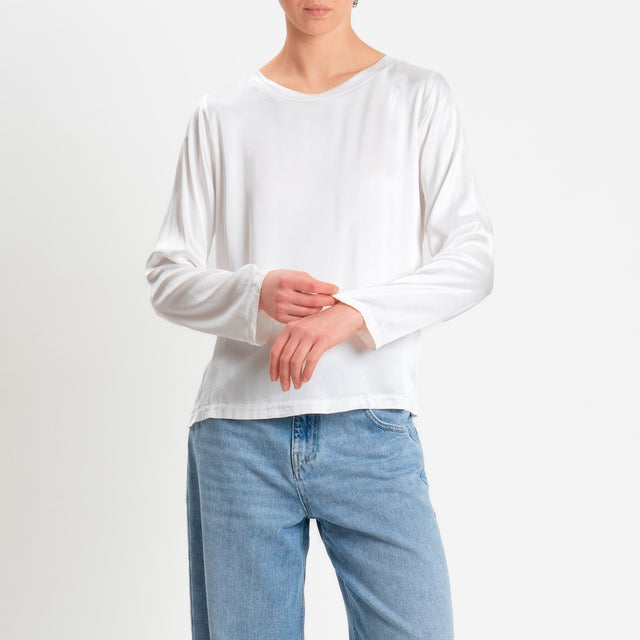 Tensione in-Blusa satin elasticizzata manica lunga - latte