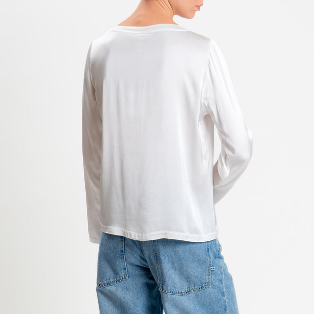 Tensione in-Blusa satin elasticizzata manica lunga - latte