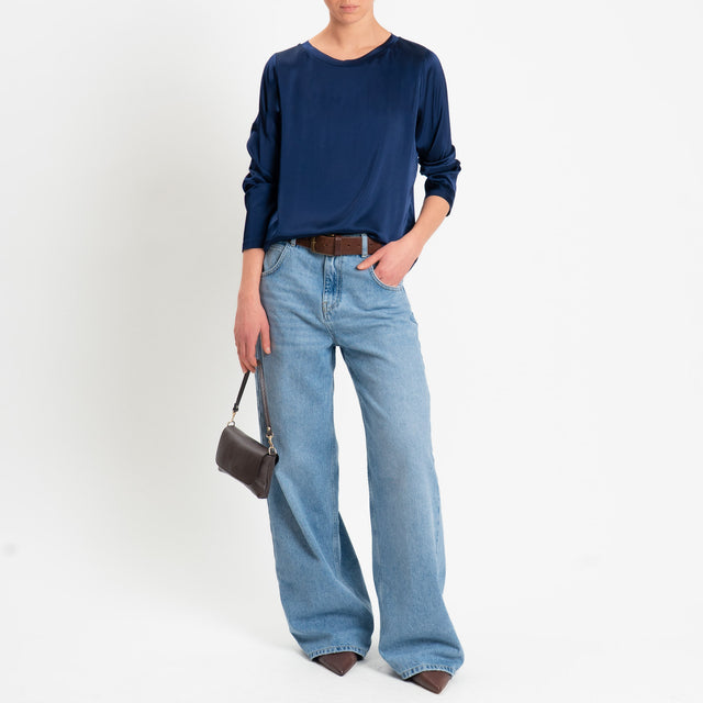 Tensione in-Blusa satin elasticizzata manica lunga - blu