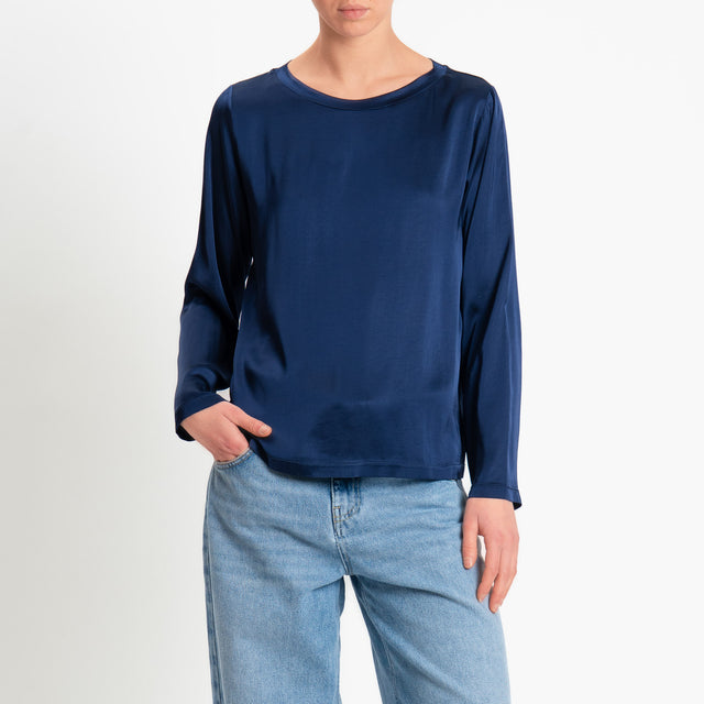 Tensione in-Blusa satin elasticizzata manica lunga - blu