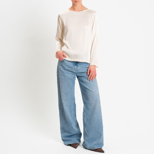 Tensione in-Blusa satin elasticizzata manica lunga - burro