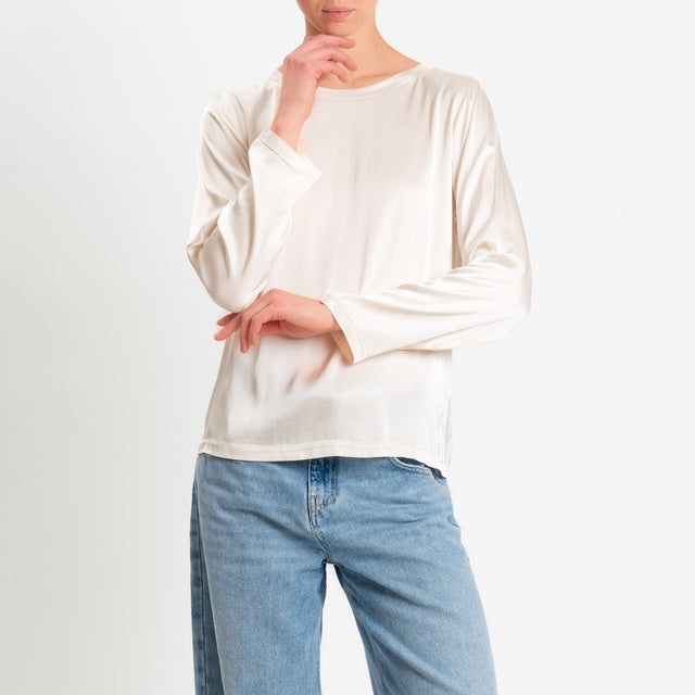 Tensione in-Blusa satin elasticizzata manica lunga - burro