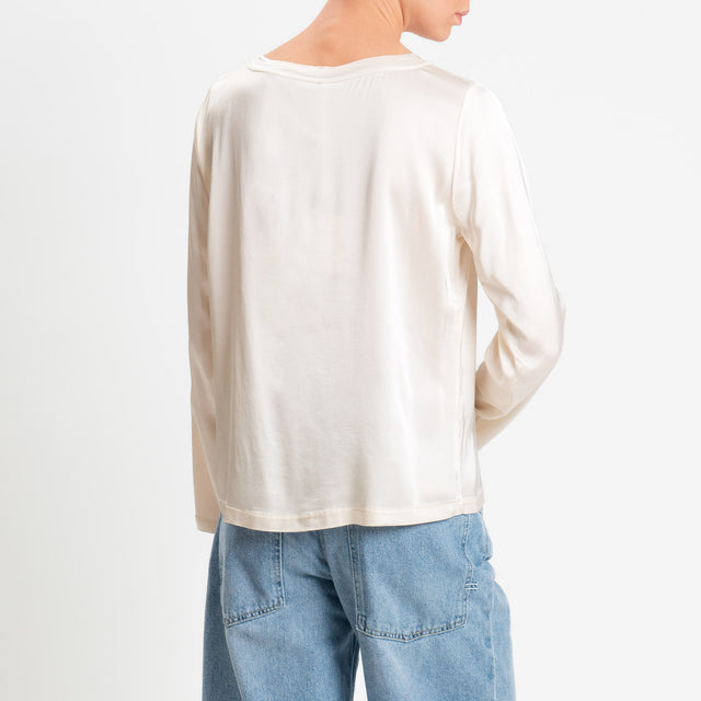 Tensione in-Blusa satin elasticizzata manica lunga - burro