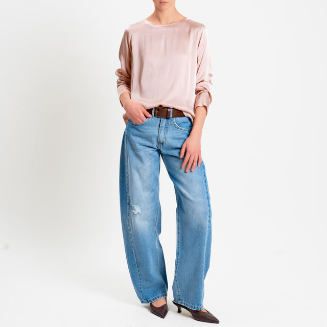 Tensione in-Blusa satin elasticizzata manica lunga - rose