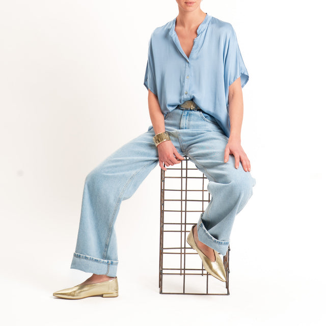 Tensione in-Camicia satin manica scesa - cielo
