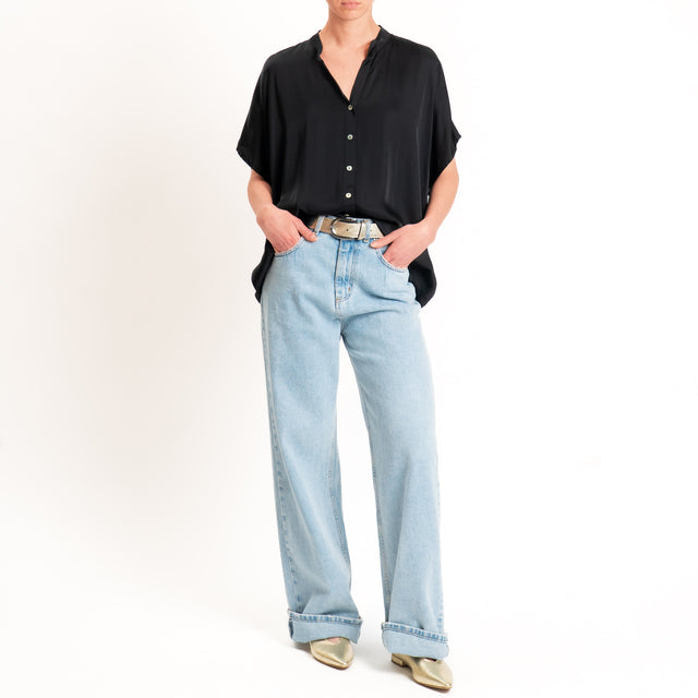 Tensione in-Camicia satin manica scesa - nero