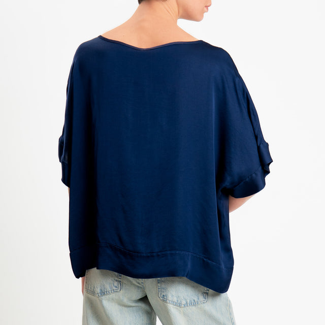 Tensione in-Blusa satin manica scesa - blu