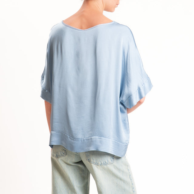 Tensione in-Blusa satin manica scesa - cielo