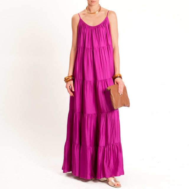 Tensione in-Abito satin con balze bretelle regolabili - berry