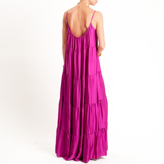 Tensione in-Abito satin con balze bretelle regolabili - berry