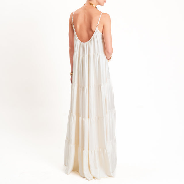 Tensione in-Abito satin con balze bretelle regolabili - burro