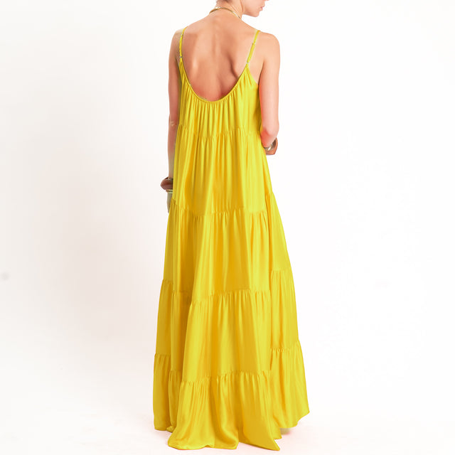 Tensione in-Abito satin con balze bretelle regolabili - lime