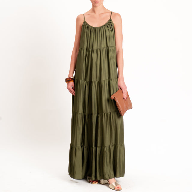 Tensione in-Abito satin con balze bretelle regolabili - militare