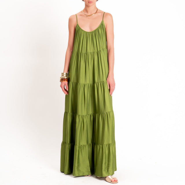 Tensione in-Abito satin con balze bretelle regolabili - olive