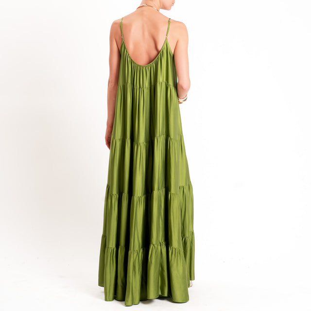 Tensione in-Abito satin con balze bretelle regolabili - olive