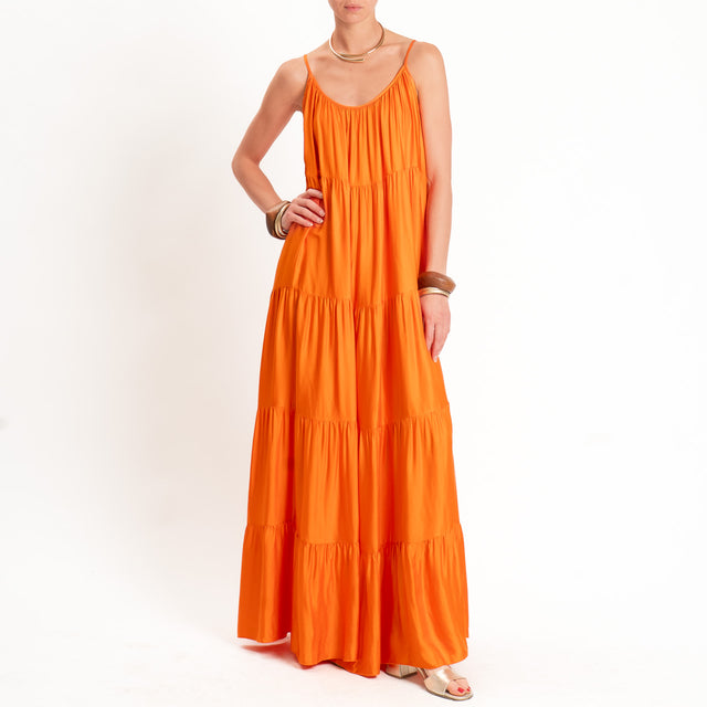 Tensione in-Abito satin con balze bretelle regolabili - arancio